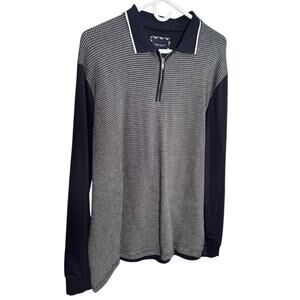 2. Denim & Flower Ricky Singh Men’s Long Sleeve Zippered Polo Navy Patterned